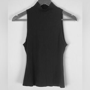 Reformation Jeans Black Ribbed Sleeveless Mock Neck Tank